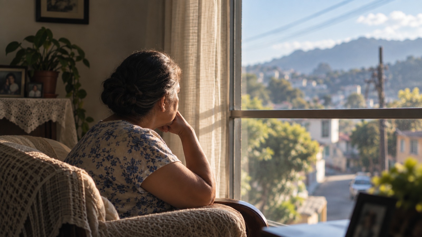 Paciente sentada junto a una ventana, representando el impacto de la movilidad reducida